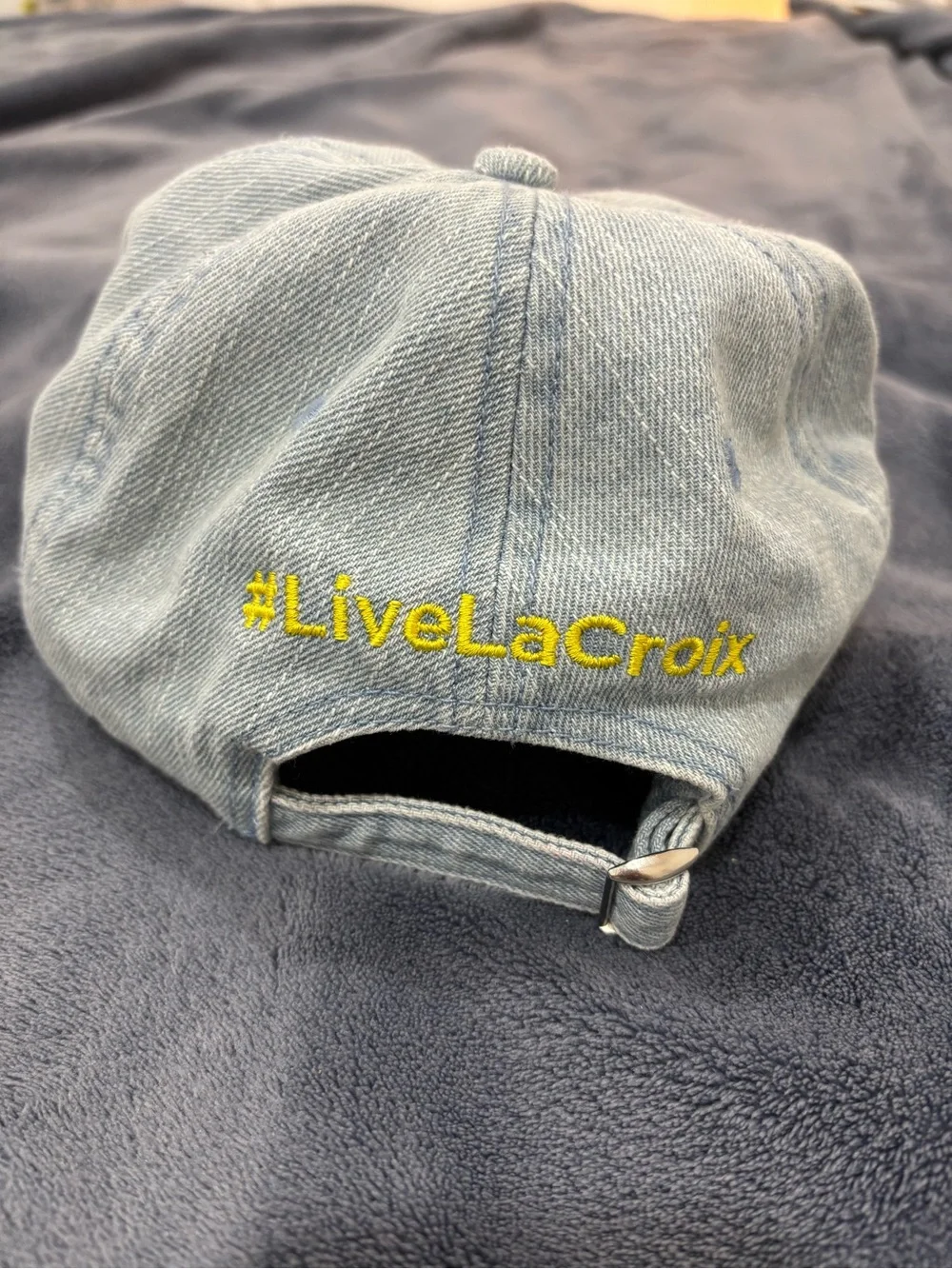 LaCroix Yellow Can Embroidered Light Denim Baseball Cap
